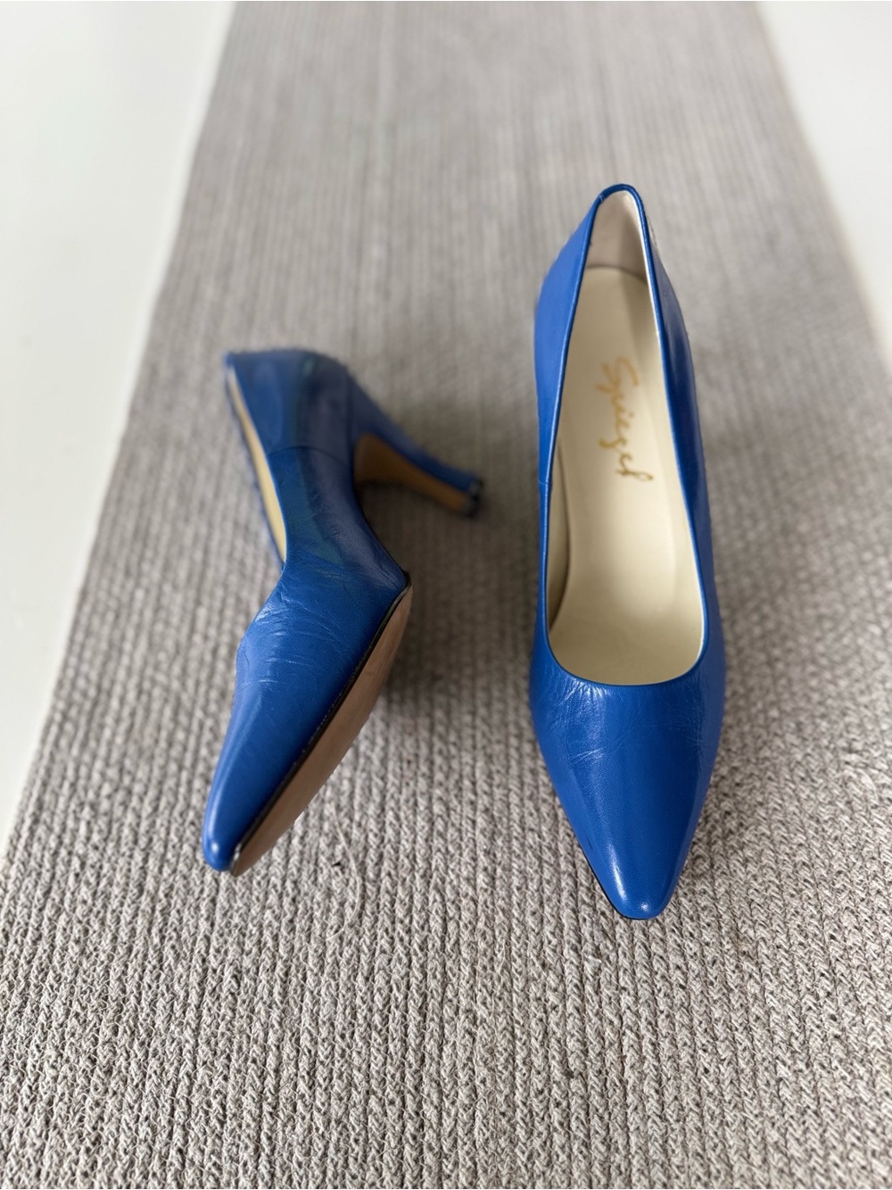 Vintage 80s 90s Spiegel Cobalt Blue Genuine Leather Pointed Toe Pumps Heels 9.5